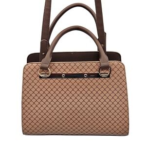 Crossi Brown Tan Geometric Lattice Satchel Double Compartment Crossbody Bag